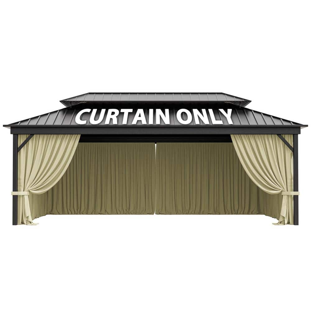 12 ft. x 20 ft. Universal Outdoor Privacy Curtains, Gazebo Replacement with Zipper Light Yellow (4-Side Curtain Only) - Hercitys