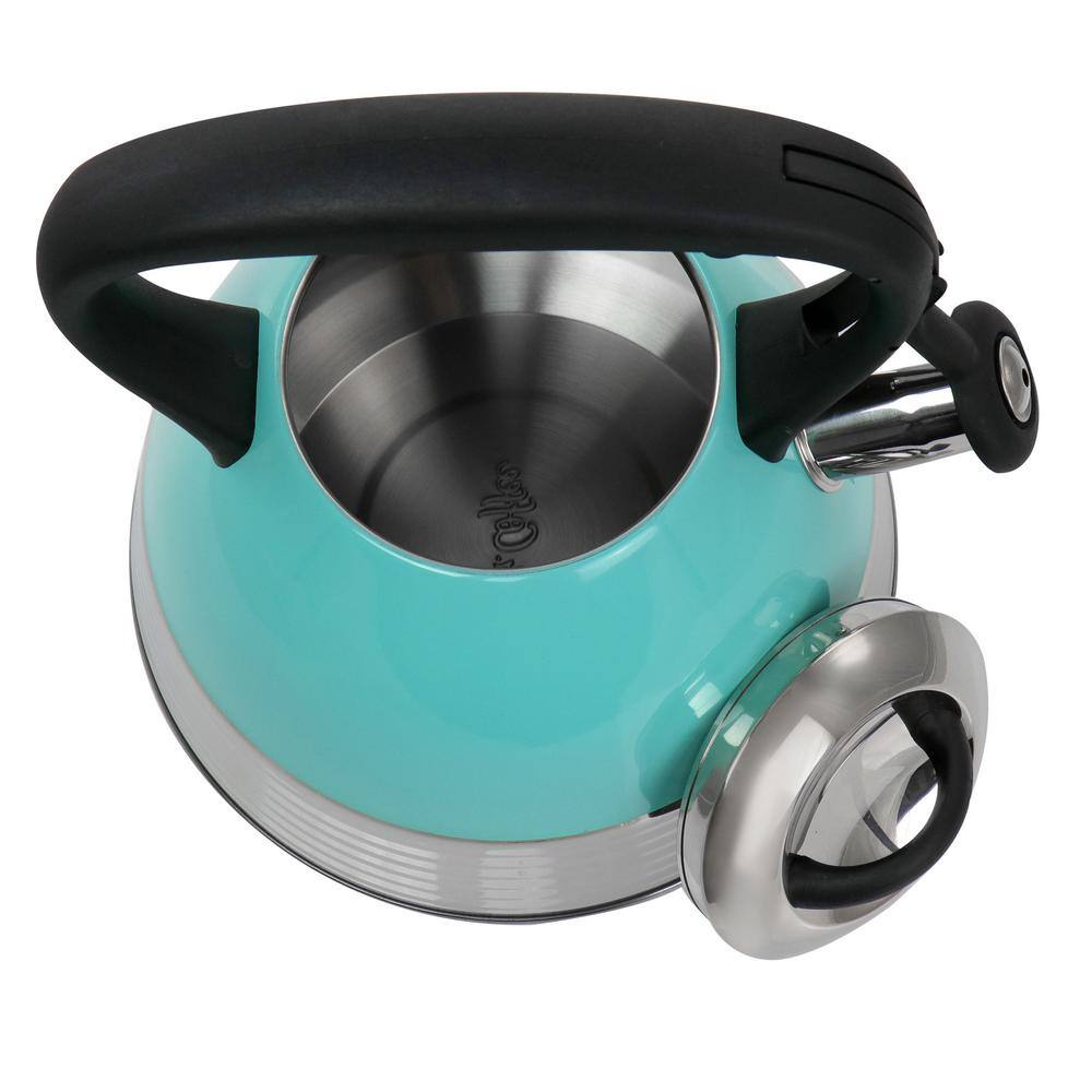 10-Cup Stainless Steel Whistling Tea Kettle in Turquoise - Hercitys