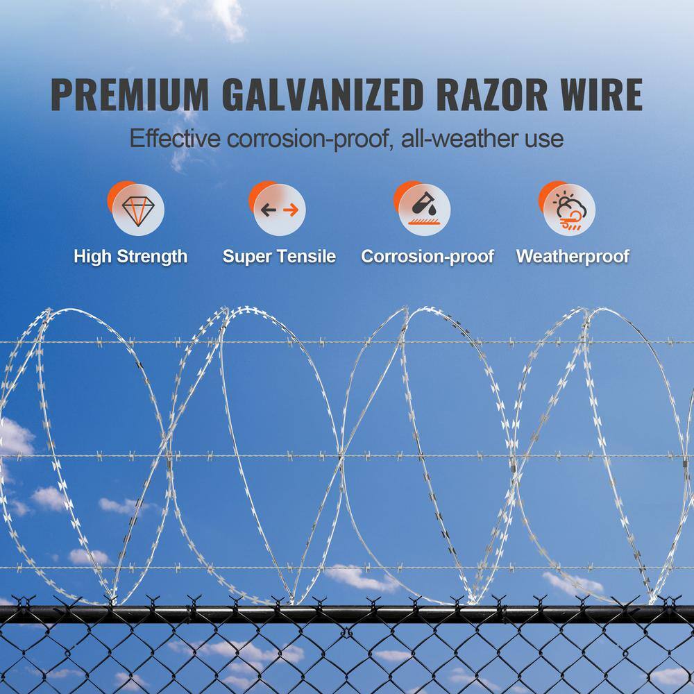 18.9 in. Razor Wires 147 ft. Razor Barbed Wire 3-Rolls Galvanized Razor Wire Fencing Double Spiral Razor Barbed Wire - Hercitys