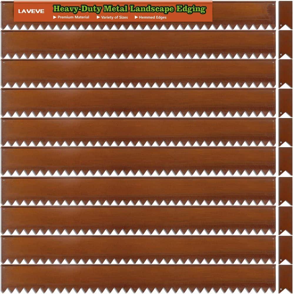 5 in. H x 40 in. W Brown Steel Landscape Edging, Hammer-in Metal Garden Edging Border with Clips, Paver Edging (10-Pack) - Hercitys