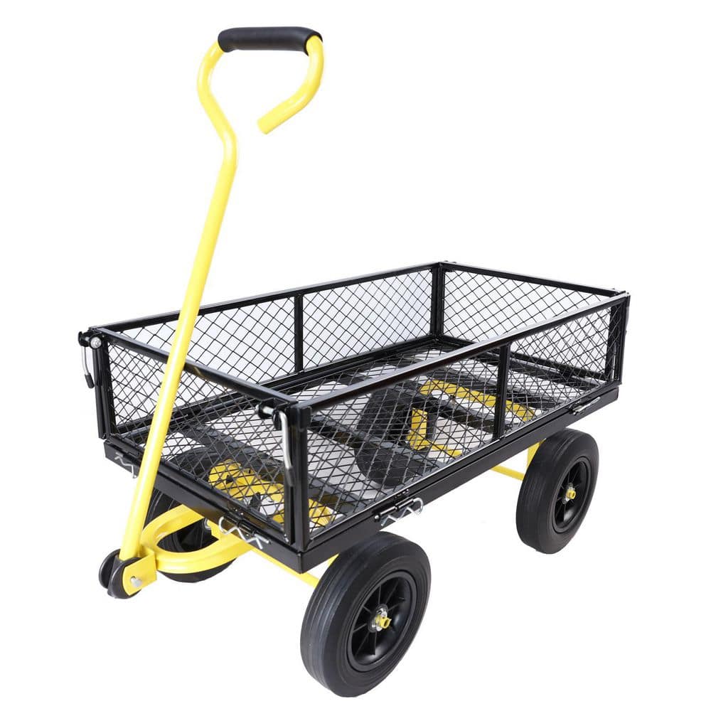 16.75 cu. ft. Metal Utility Garden Cart Trucks Solid Wheels Tools Cart Wagon Cart - Hercitys