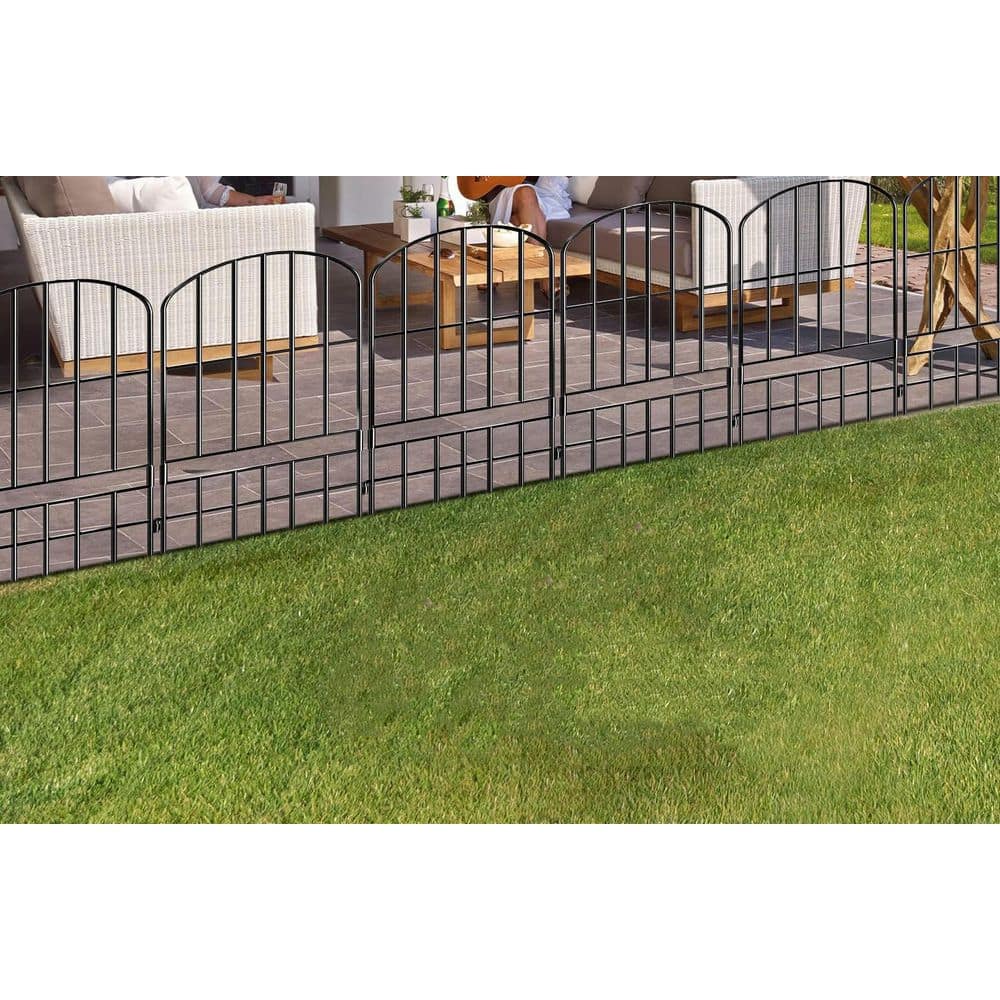 25 in. H Metal Garden Fence, 15 Pack Black Rustproof Wire Panels with Ground Stakes - Hercitys