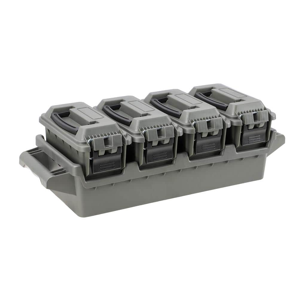 1 gal. Mini Dry Storage Box 4-Piece Set with Carry Tray in OD Green - Hercitys