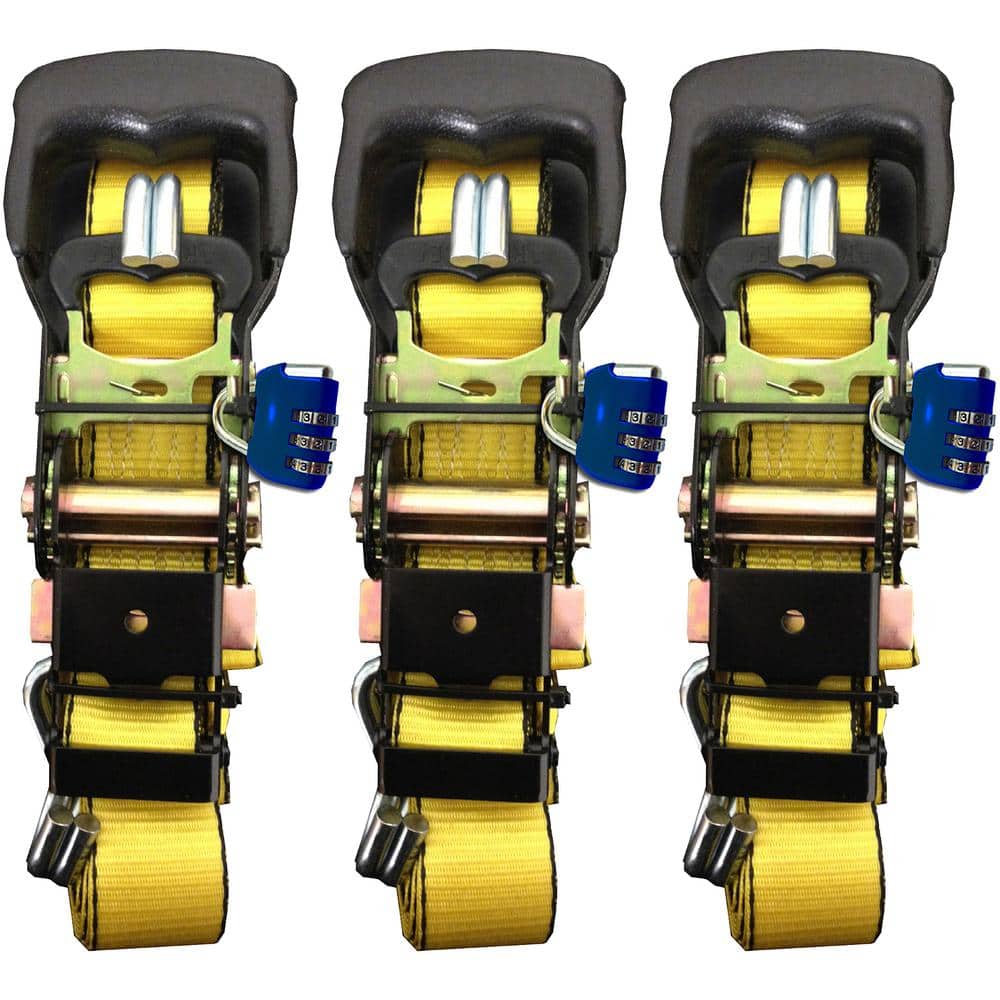 1.5 in. x 15 ft. Tie-Down Straps 1,100 lbs. Working Load Locking Handle, Built-In Soft Tie Loop, Combo-Locks (3-Pack) - Hercitys
