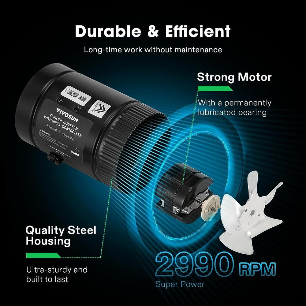 106 CFM 4 in. Inline Booster Duct Fan with Speed Controller for HVAC Exhaust Ventilation - Hercitys