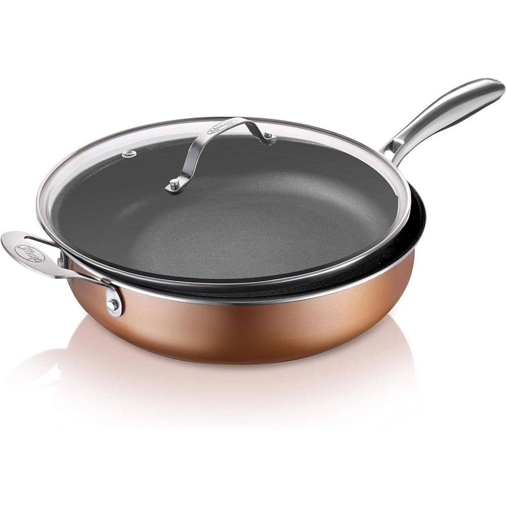 5.5 qt. Aluminum Cast Textured Coating Non-Stick Deep Saute Pan with Glass Lid and Helper Handle - Hercitys