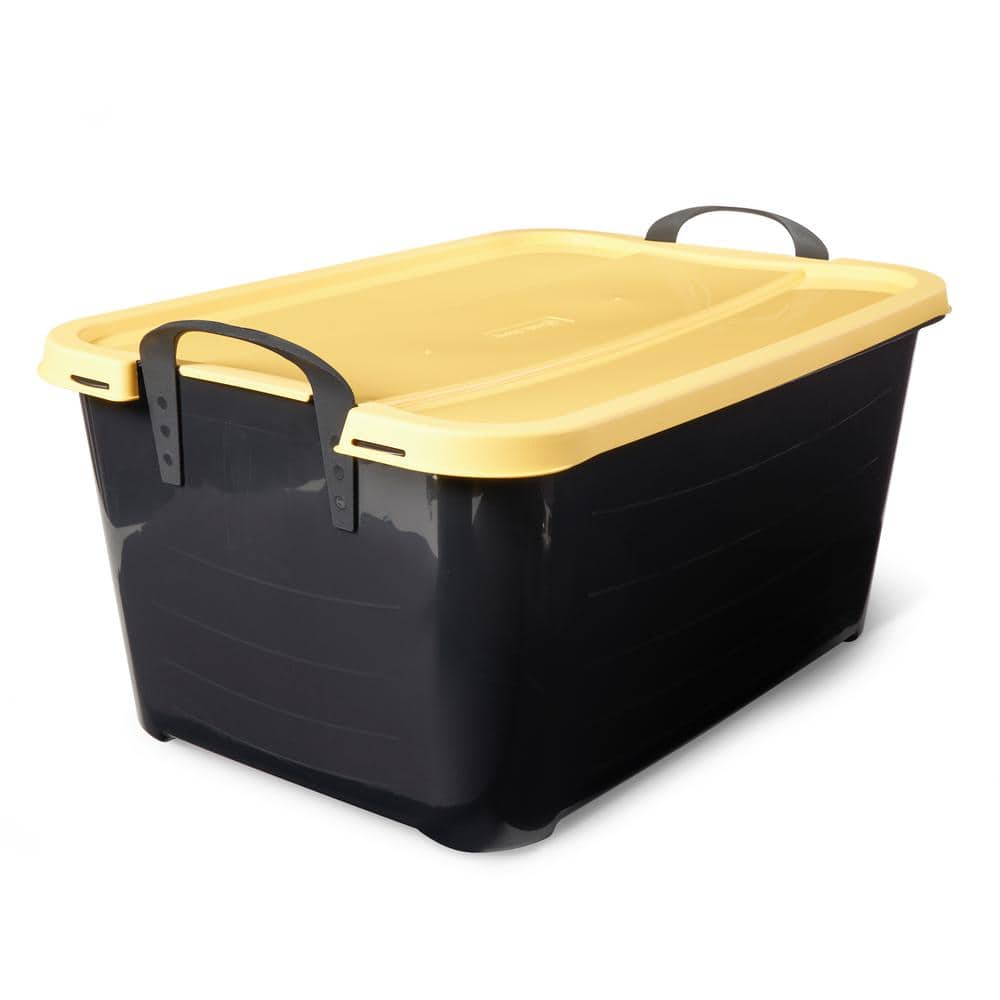 55 Quart Plastic Stackable Storage Tote Unit Bin, Black and Yellow (18-Pack) - Hercitys
