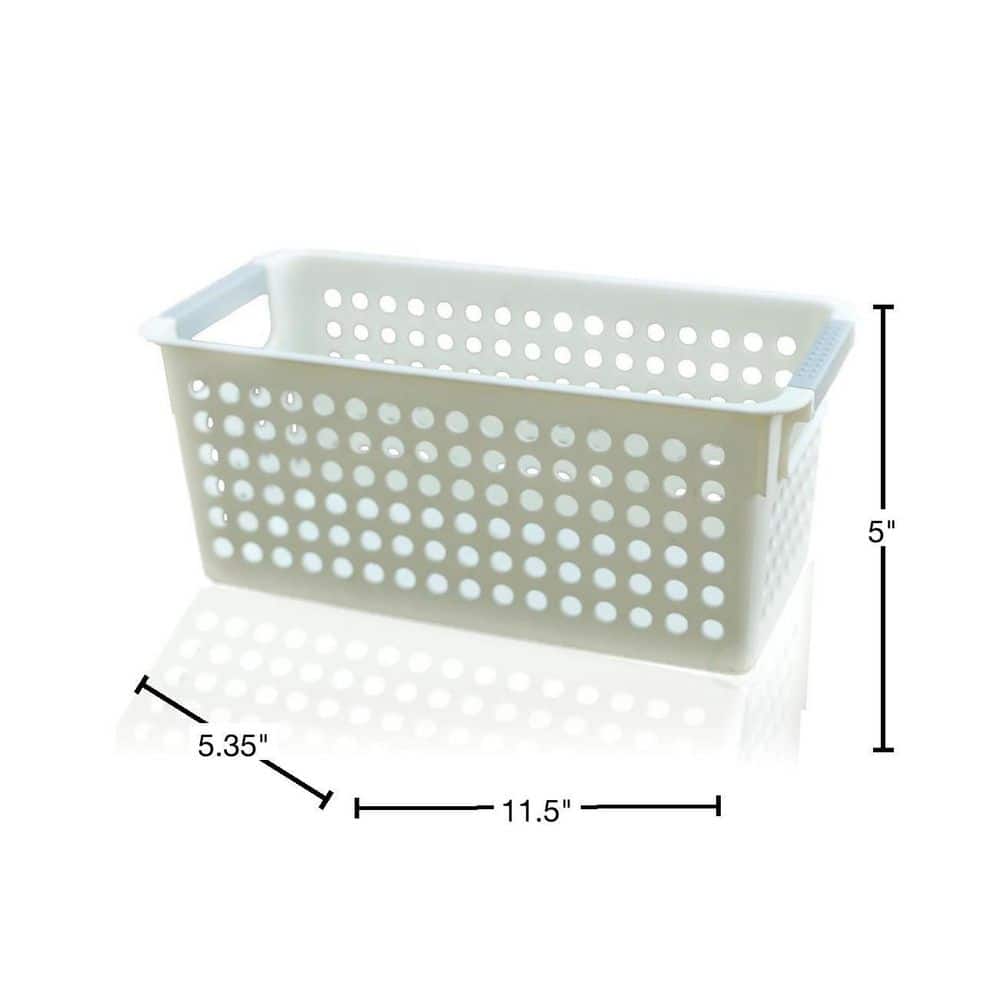 1.33 G White Rectangular Plastic Shelf Organizer Basket with Handles Set of 3 - Hercitys