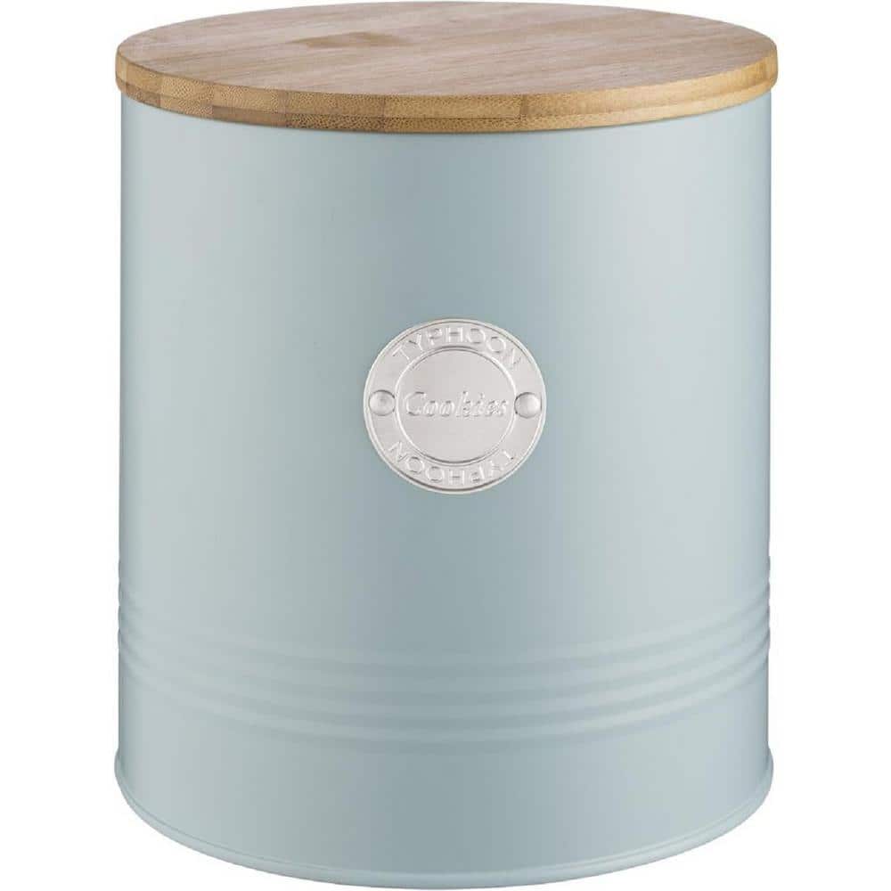 1-Piece Pastel Blue Biscuit Jar, 3. 4L Cookie Storage, Airtight Seal, Sustainable Bamboo Lid Compact Kitchen Canister - Hercitys