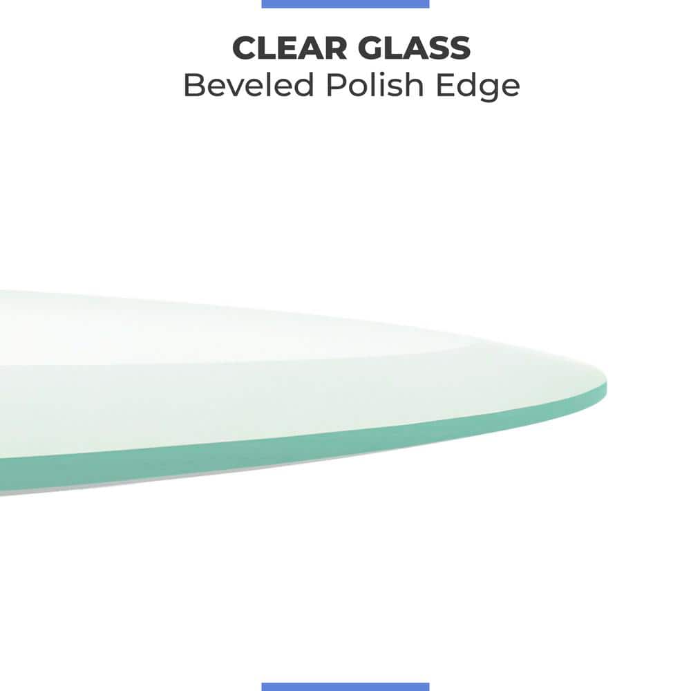 22 in. Clear Round Glass Table Top, 1/2 in. Thickness Tempered Beveled Edge Polished - Hercitys