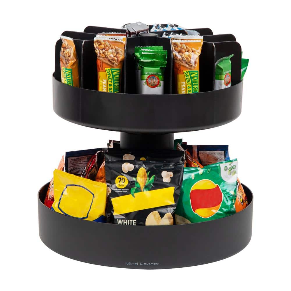 2-Tier Plastic Snack Carousel Countertop Organizer Lazy Susan 14.25 in. L x 14.25 in. W x 14 in. H, Black - Hercitys
