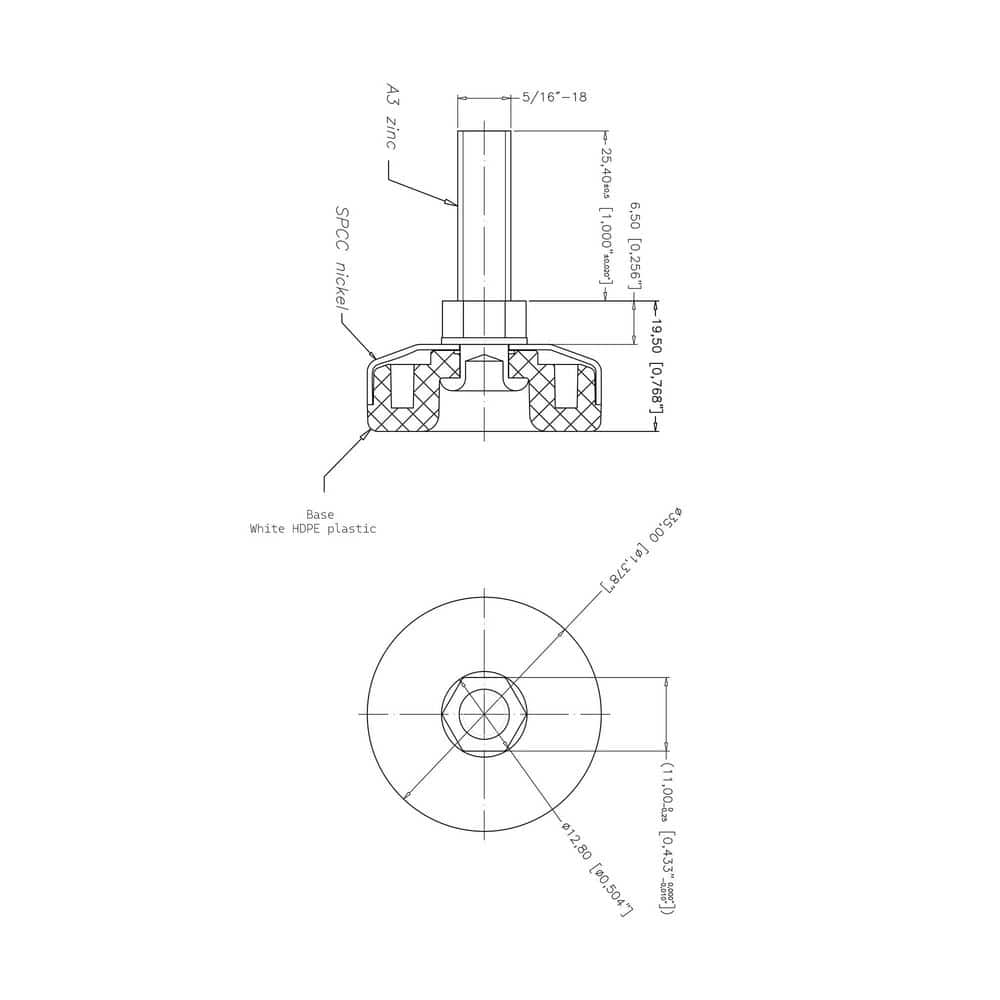 (100-Pack) Titan Nickel-White Hex Base 5/16-18 Thread x 1 in. L Stem Furniture Replacement Leveler with Insert Pro Pack - Hercitys