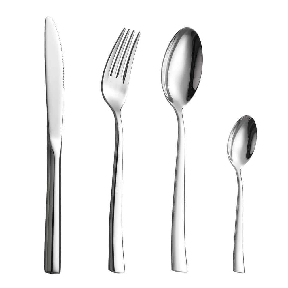 24-Piece 18/8 Silver Stainless Steel Flatware Set Knife Fork Spoon Set (Service for 6) - Hercitys