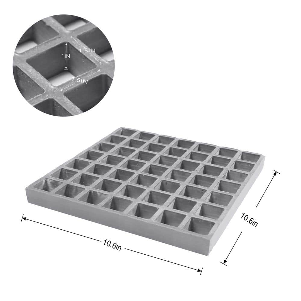 10.6 in. x 10.6 in. x 1 in. Gray Fiberglass Molded Grating, Paver,1.5 in. x 1.5 in. x 1 in. (4-Pack) - Hercitys
