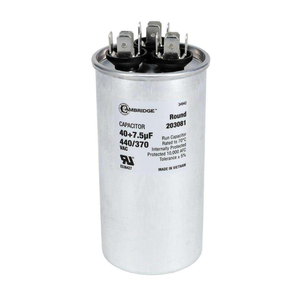 1.97 in. x 1.97 in. x 3.94 in. Aluminum 40 Plus 7.5 MFD, 440-Volt/370-Volt Dual Round Run Capacitor (1-Pack) - Hercitys