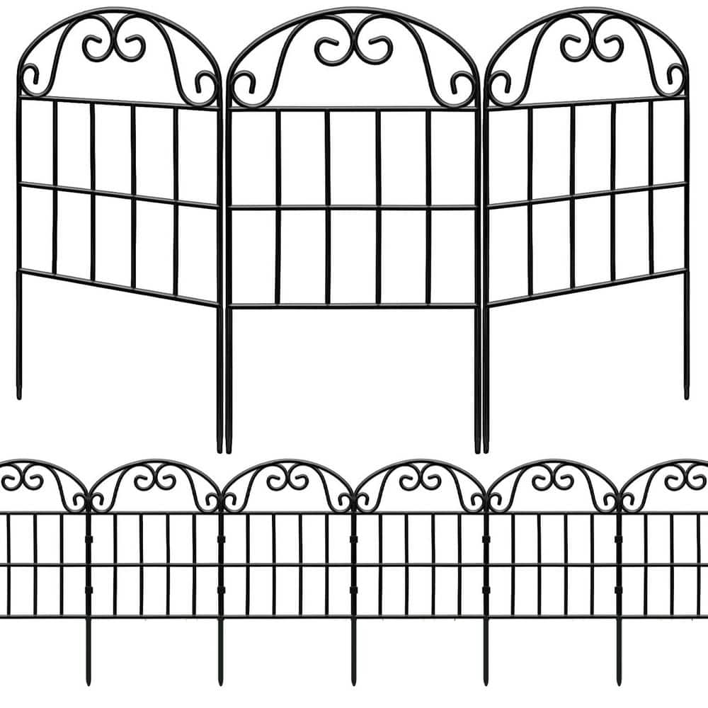24.5 in. Tall Metal Garden Fence 10 Pack Decorative Animal Barrier Arched Black Panels for Yard Patio Outdoor Decor - Hercitys