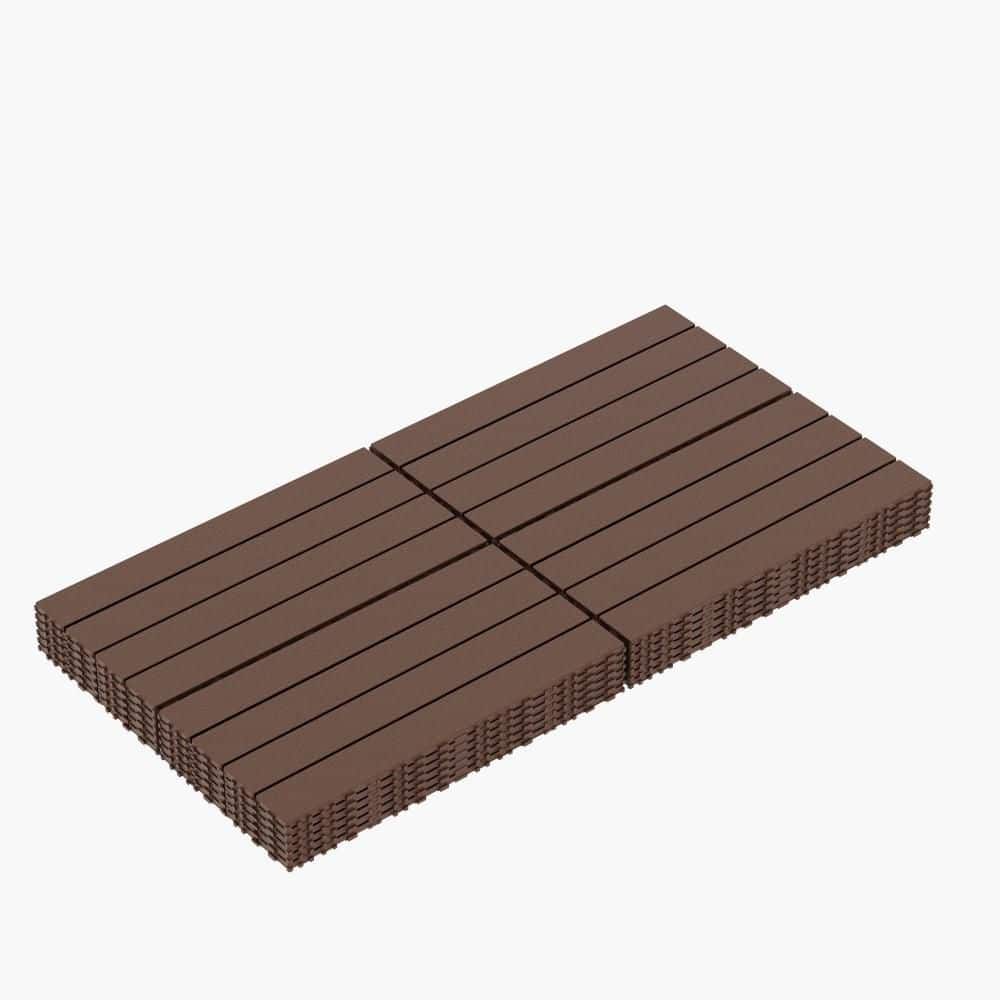 24 in. x 12 in. Pathway Tile Floor Paver Plastic Interlocking Deck Tiles 0.8 in. H in Brown (24-Pack) - Hercitys