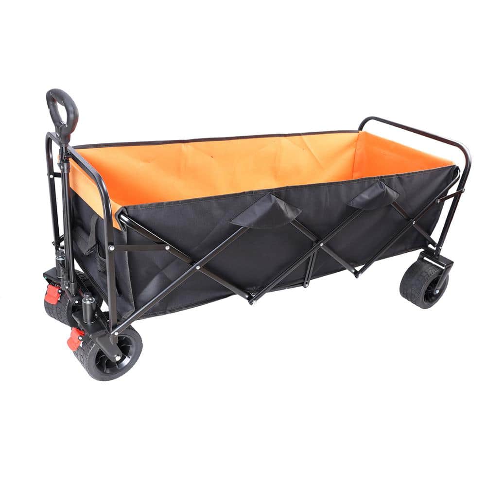 13.4 cu. ft. Orange Black Steel Big Large Capacity Folding Garden Cart with Brakes and Adjustable Handle - Hercitys