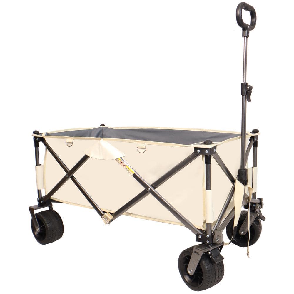28 cu. Ft. Fabric Garden Cart 300 lbs. Capacity Folding Utility Wagon Beach Serving Shopping Trolley in White - Hercitys