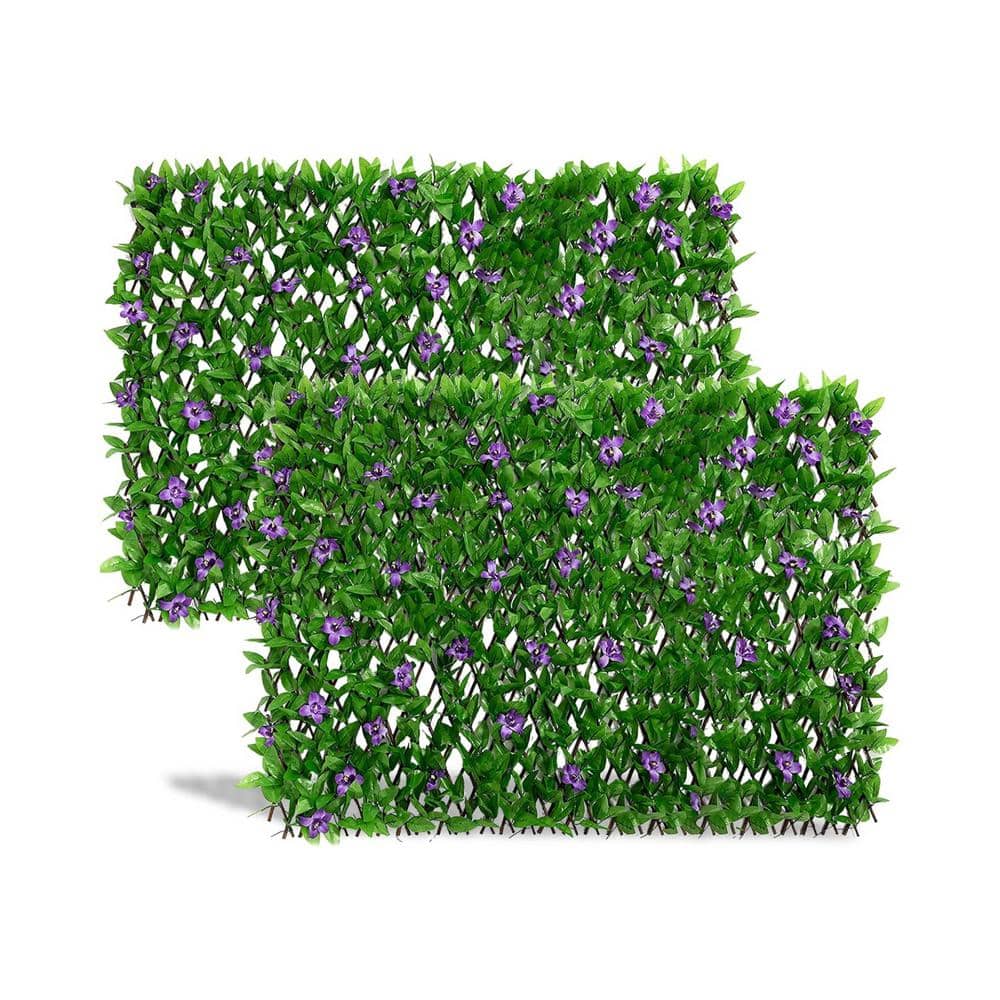 18 in. x 48 in. Expandable Faux Ivy Wood Panel Garden Fence Privacy Screen for Balcony Patio Backdrop (2-Piece) - Hercitys