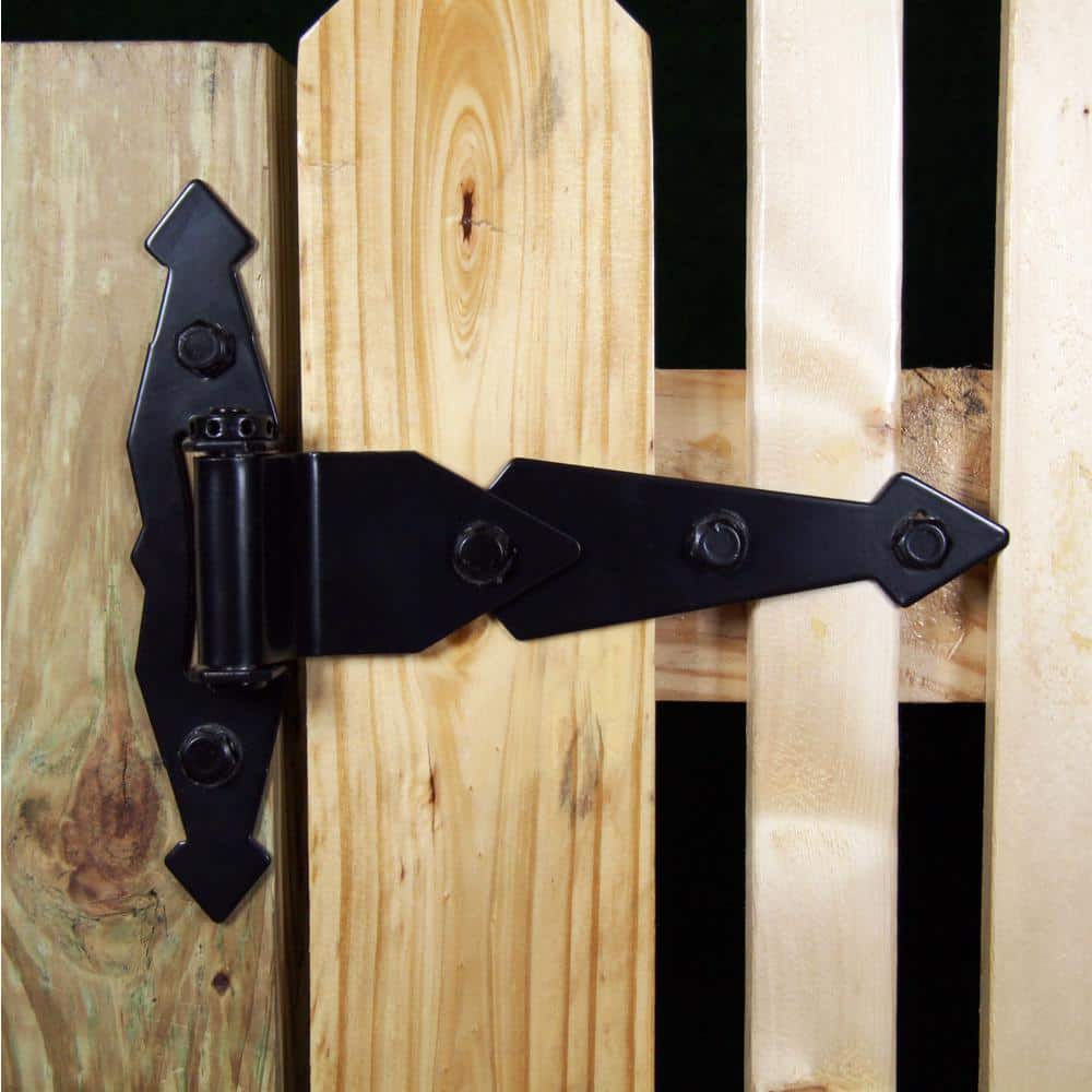 (2-Pack) 8 in. Black Decorative Spring Standard Tee Hinge - Hercitys