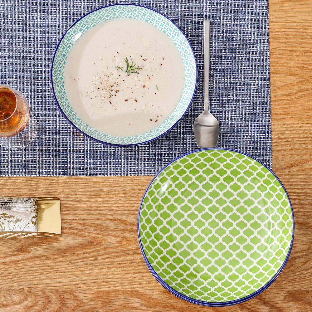 30 fl. oz. Red Blue Green Turquoise Porcelain Soup Plate Pasta Bowl Soup Bowl Salad Bowl Set of 4 - Hercitys