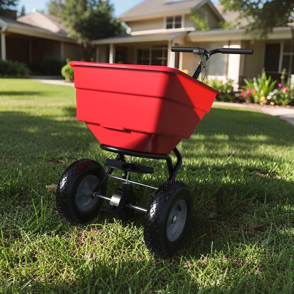 100 lbs. Capacity Walk-Behind Broadcast Fertilizer Spreader, Garden Seeder for Seed, Fertilizer and Ice Melt - Hercitys