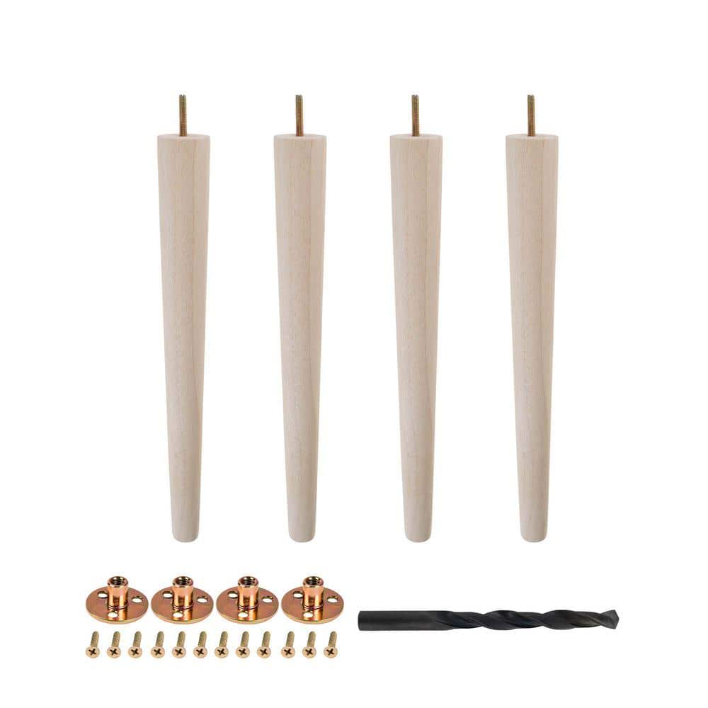 16 in. x 1-3/4 in. Mid-Century Unfinished Hardwood Round Taper Leg (4-Pack) - Hercitys