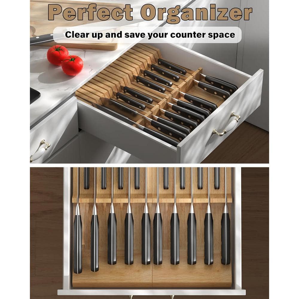 18-Slot In-Drawer Wood Kitchen Knife Cutlery Holder, Holds up to 18 Knives (Not Included), Yellow (2-Pieces 9-Slot) - Hercitys