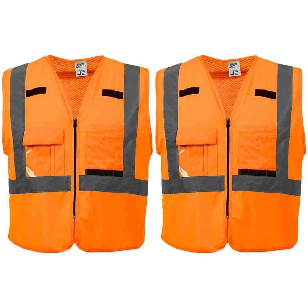 4X-Large/5X-Large Orange Class-2 High Visibility Safety Vest with 10-Pockets (2-Pack) - Hercitys