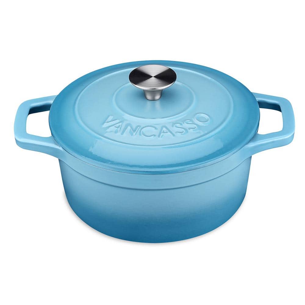5 qt. Non-Stick Cast Iron Round Dutch Oven in Light Blue with Lid - Hercitys