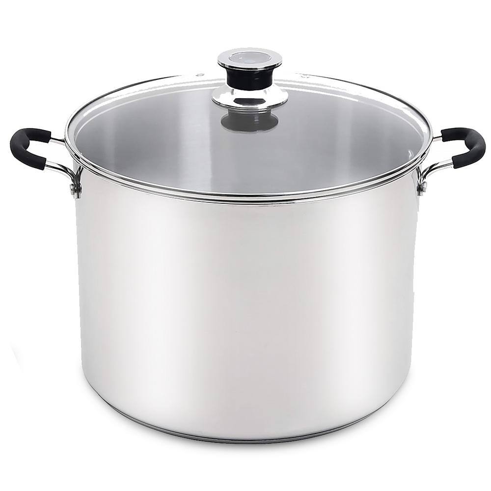 20 qt. Water Bath Silver Stainless Steel Gas Electric Stock Pots with Temperature Indicator and Canning Jars - Hercitys