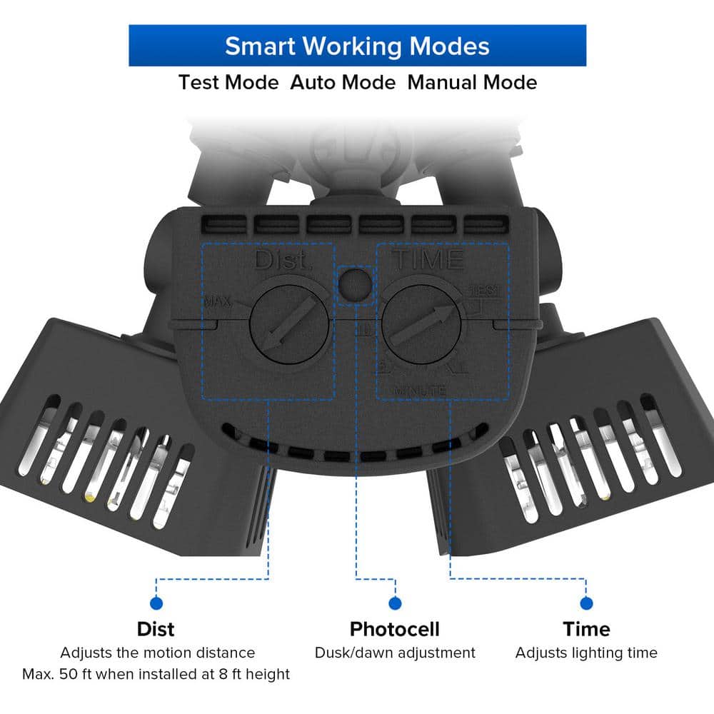 18-Watt 1800 Lumens 5000K Black Motion Activated Integrated LED Outdoor Flood Light - Hercitys