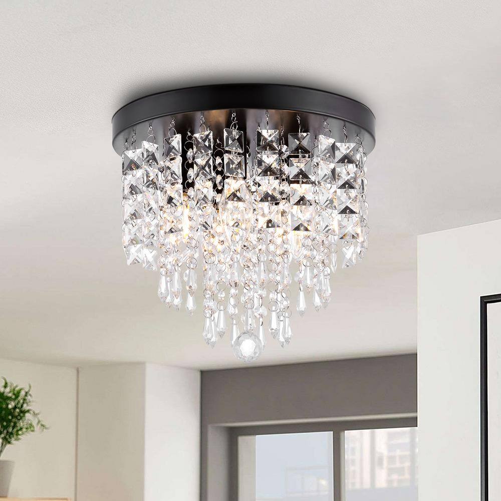 11 in. 5-Light Oil Rubbed Bronze Flush Mount Chandelier with Clear K9 Crystals - Hercitys