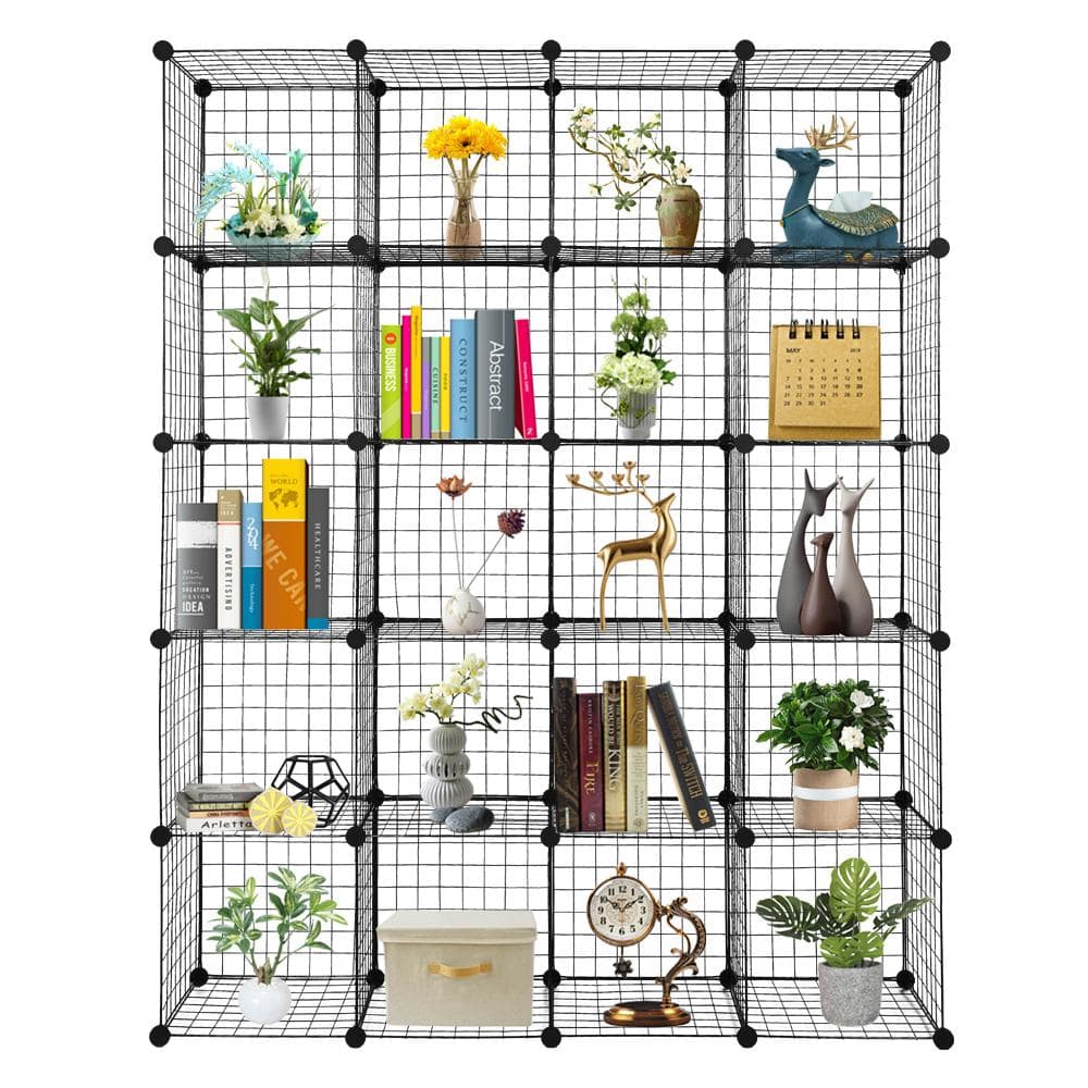 5 Tiers Metal Cube Grid Wire Cube Household Shelving Unit in Black (55.12 in. W x 68.9 in. H x 13.78 in. D) - Hercitys