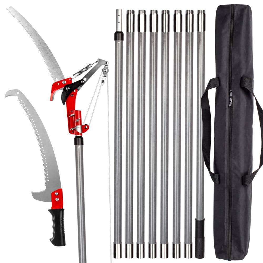 32.3 in. Blade 27 ft. Steel Pruning Saw Double Blade Pole Saws for Tree Trimming - Hercitys