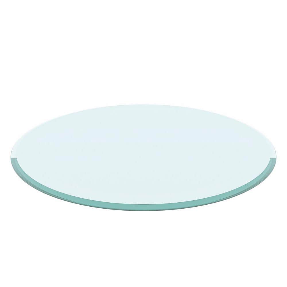 35.8 in. Round 0.47 in. Thick Tempered Glass Table Top with Beveled Polished Edge, Clear - Hercitys
