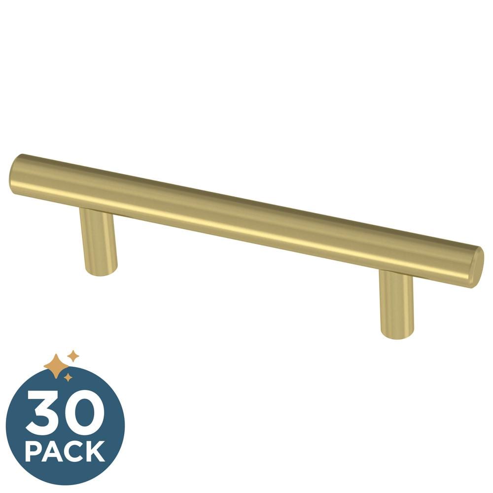 30-Pack Simple Round Bar 3 in. (76 mm) Modern Satin Gold Cabinet Drawer Pulls - Hercitys