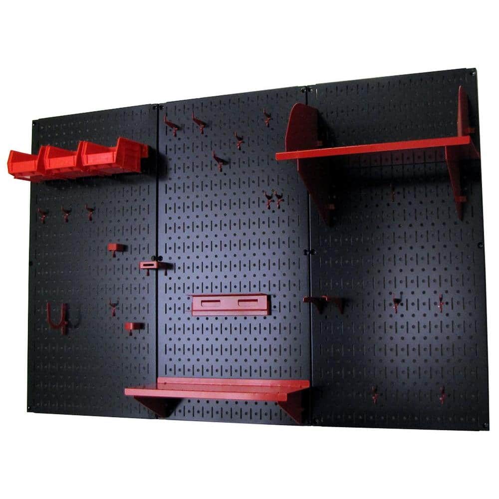 32 in. x 48 in. Metal Pegboard Standard Tool Storage Kit with Black Pegboard and Red Peg Accessories - Hercitys