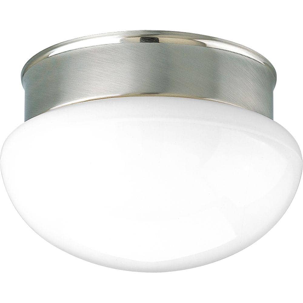 1-Light Brushed Nickel Flush Mount with White Glass - Hercitys
