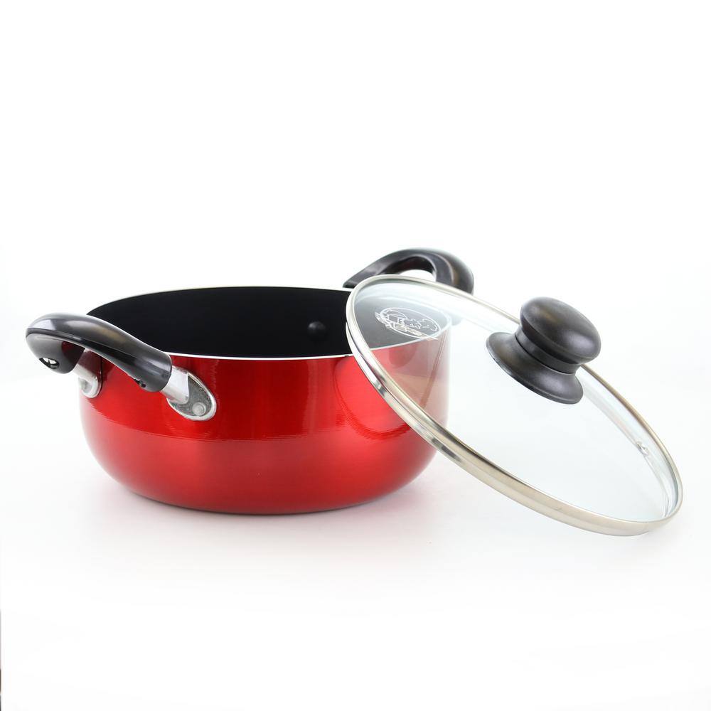 3 qt. Round Aluminum Nonstick Dutch Oven in Red with Glass Lid - Hercitys