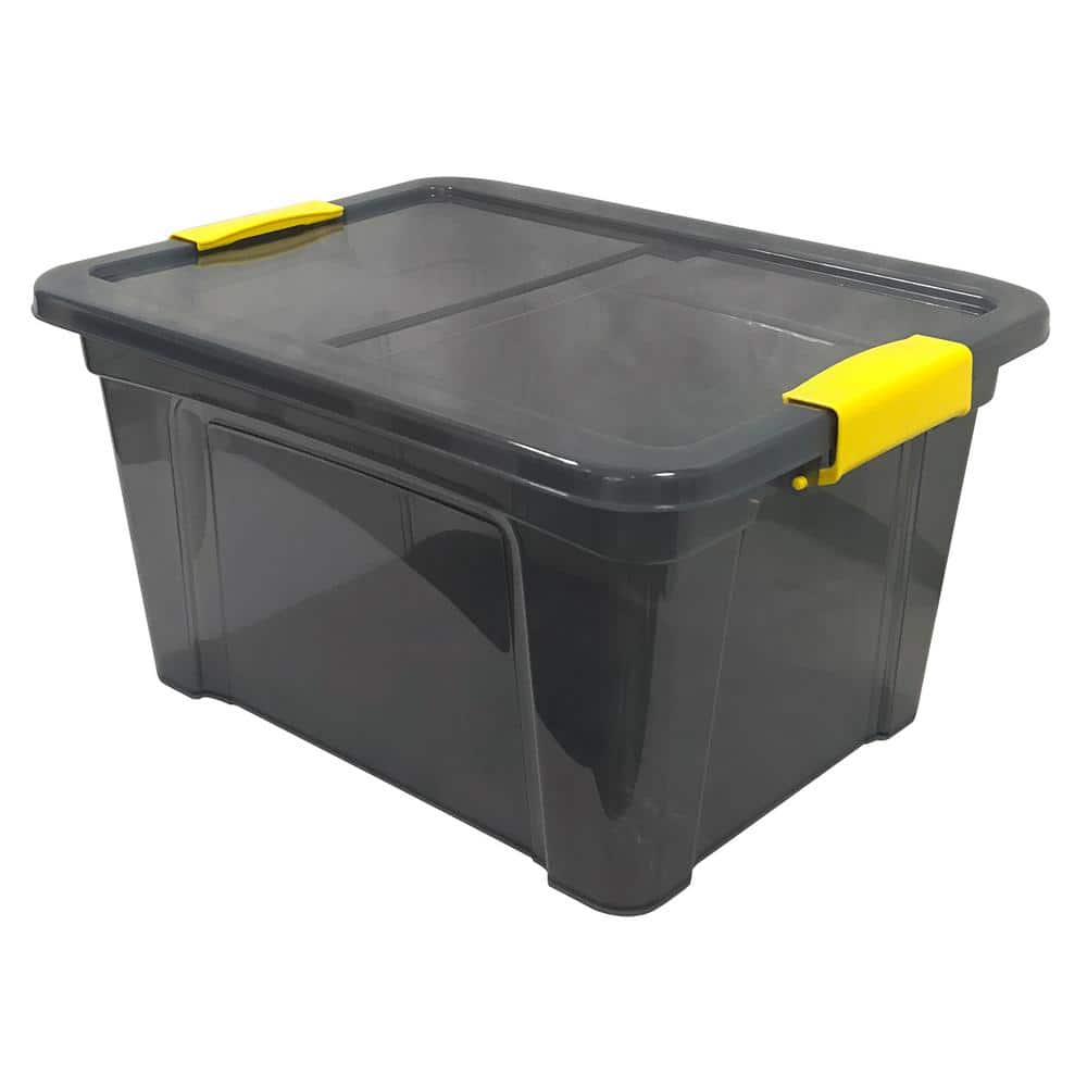 4.75 Gal. Storage Box Translucent in Grey Bin with Yellow with cover - Hercitys