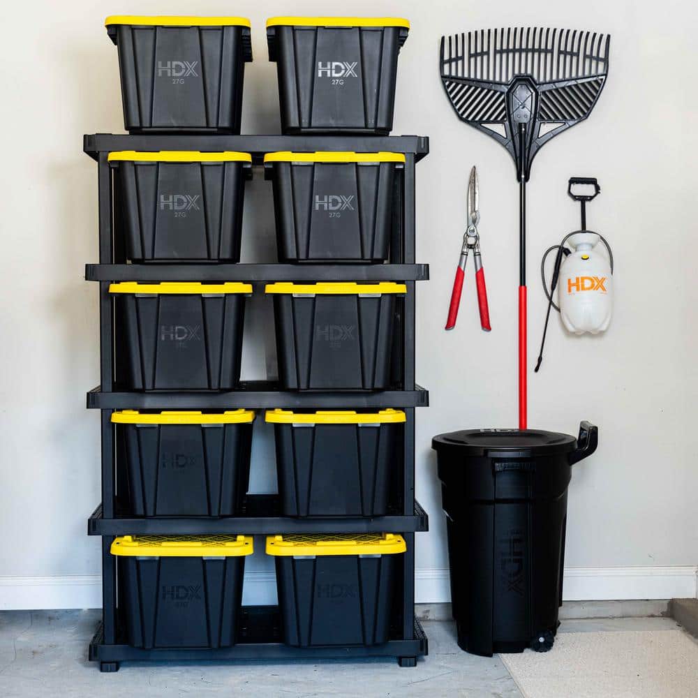 5 Tier Plastic Adjustable Garage Storage Shelving Unit in Black (48 in. W x 75 in. H x 20 in. D) - Hercitys