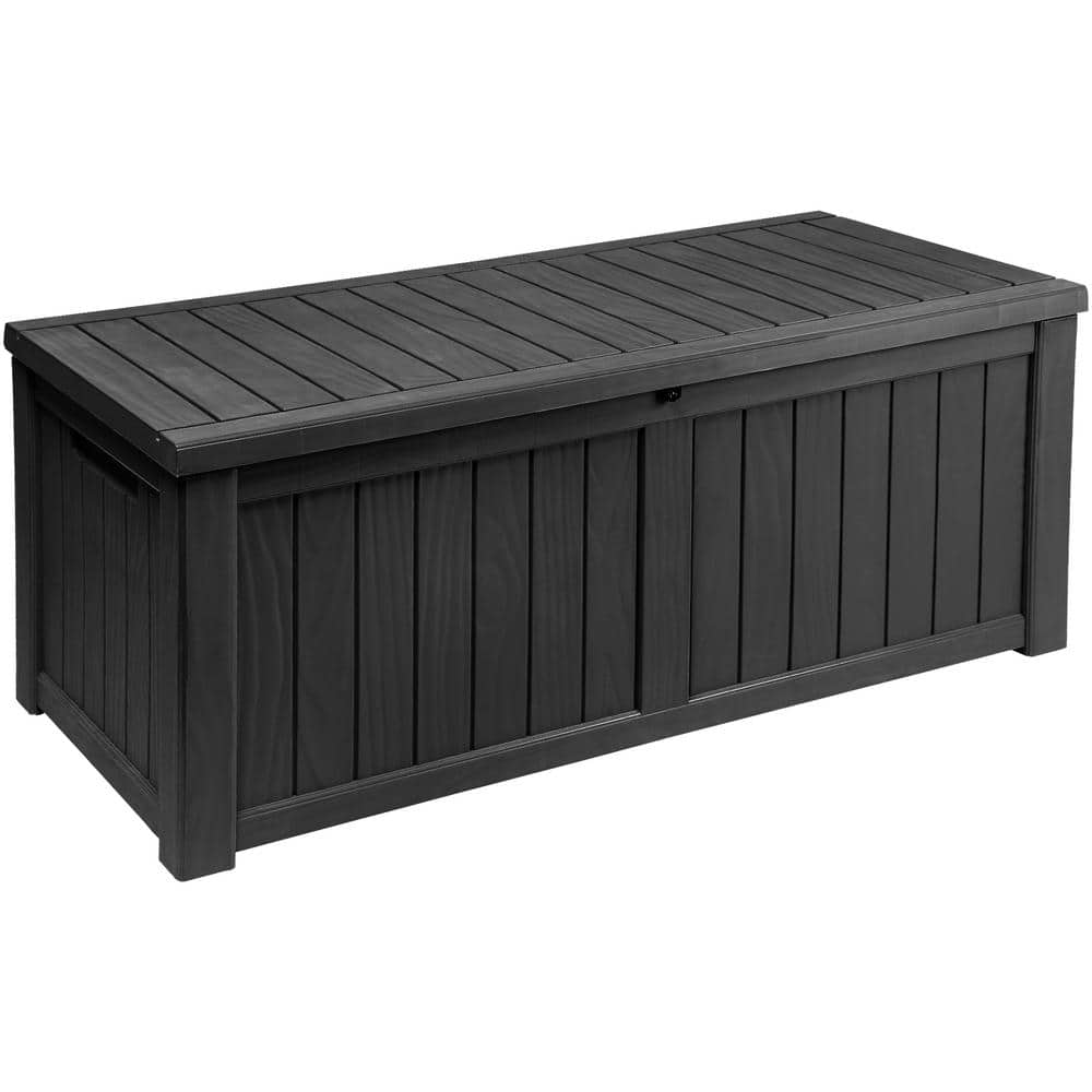 120 Gallon Outdoor Patio Deck Box, Waterproof Heavy Duty Large Resin Storage Box, Black - Hercitys
