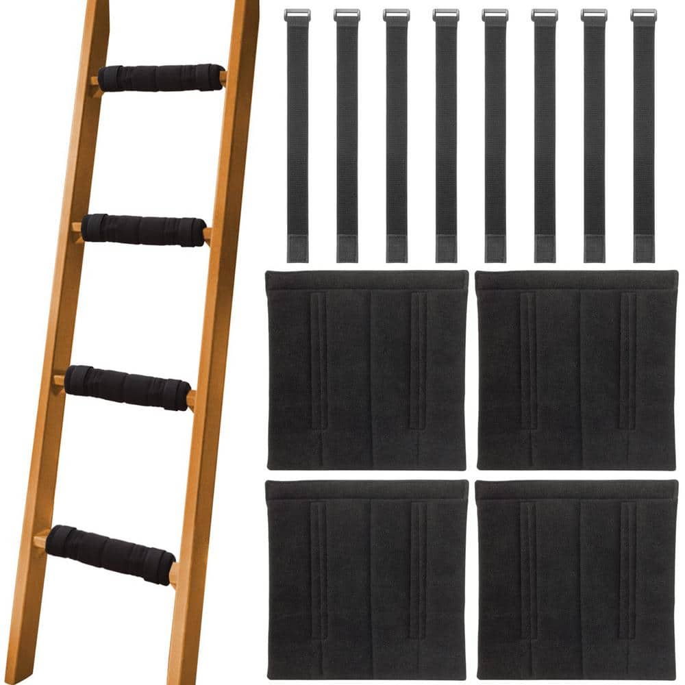 4-Piece Black 10 in. x 10 in. Bunk Bed Ladder Pads with 8 Adjustable Hook and Loop Straps for Comfortable Climbing - Hercitys