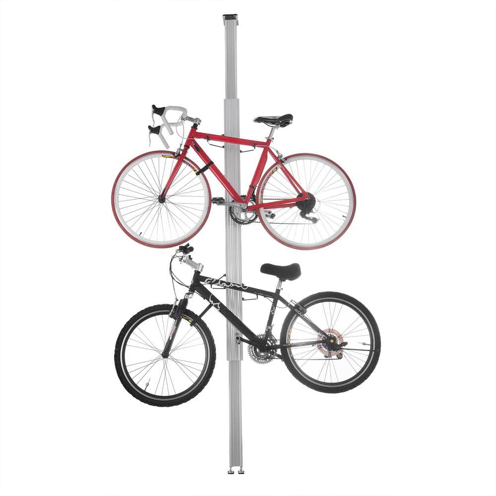 2-Bike Silver Upright Tension Mount Garage Bike Rack - Hercitys
