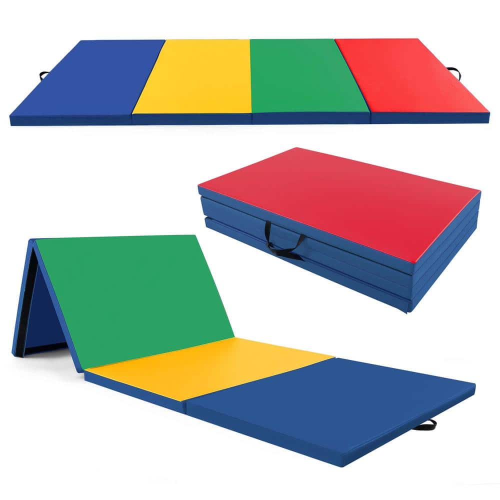 10 ft. x 4 ft. x 2 in. 4-Panel Folding Exercise Mat with Carrying Handles for Gym Flooring Mat Colorful 40 sq.ft. - Hercitys