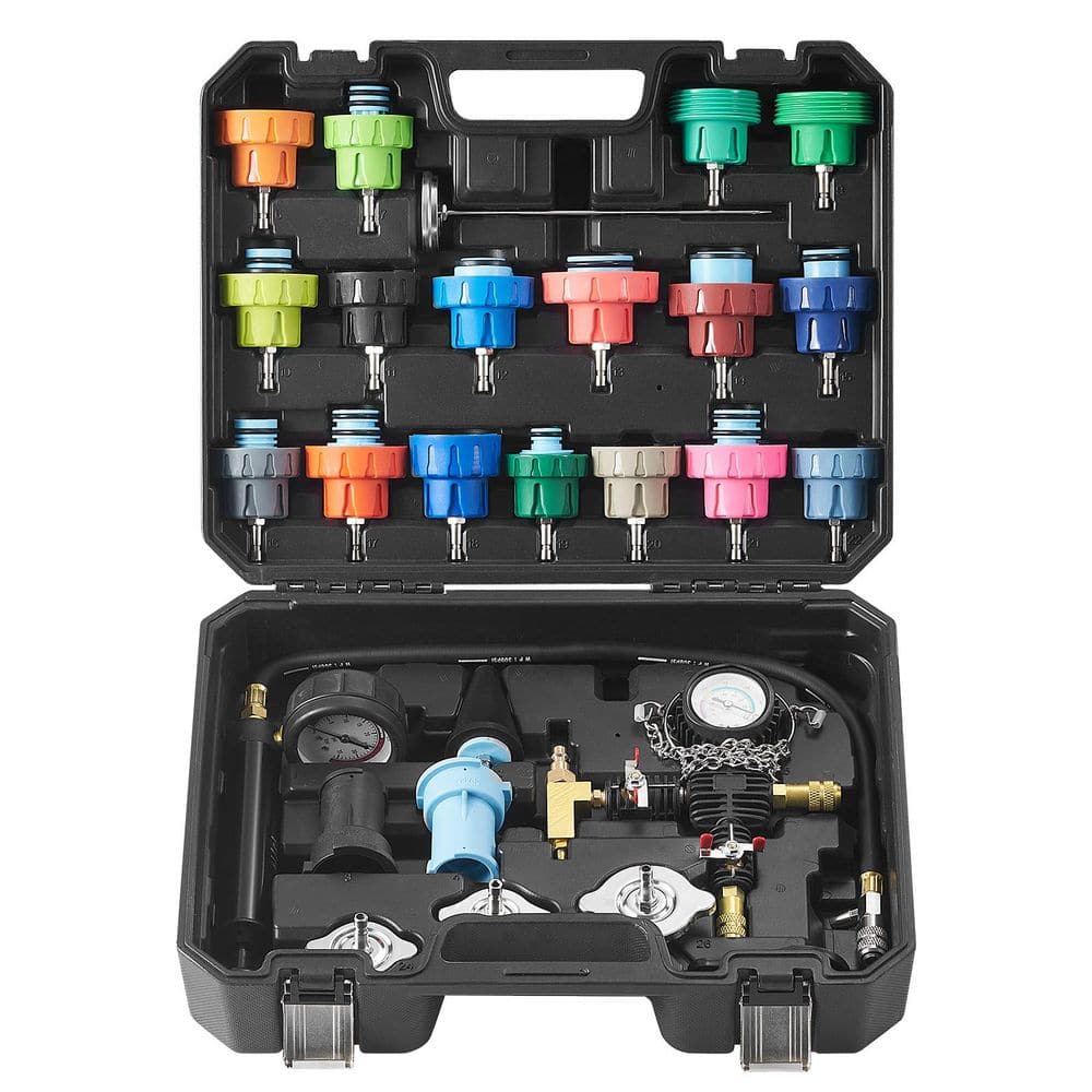 28 pcs Universal Radiator Pressure Tester Kit, Coolant Pressure Tester Kit with Manual Pump and Color-coded Test Caps - Hercitys