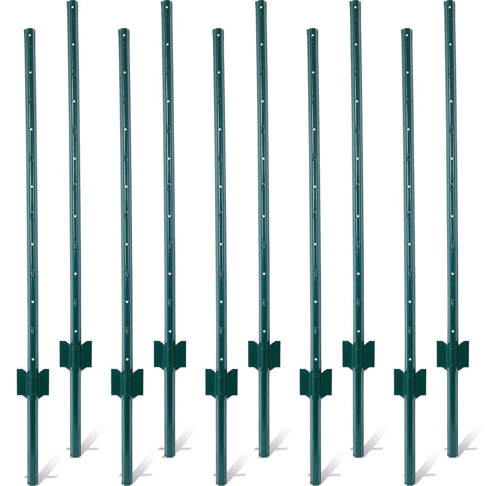 4 ft. Heavy Duty Green Metal U-Channel Steel Fence Posts for Holding Garden Wire Fence, Corner Anchor Posts (10-Pack) - Hercitys