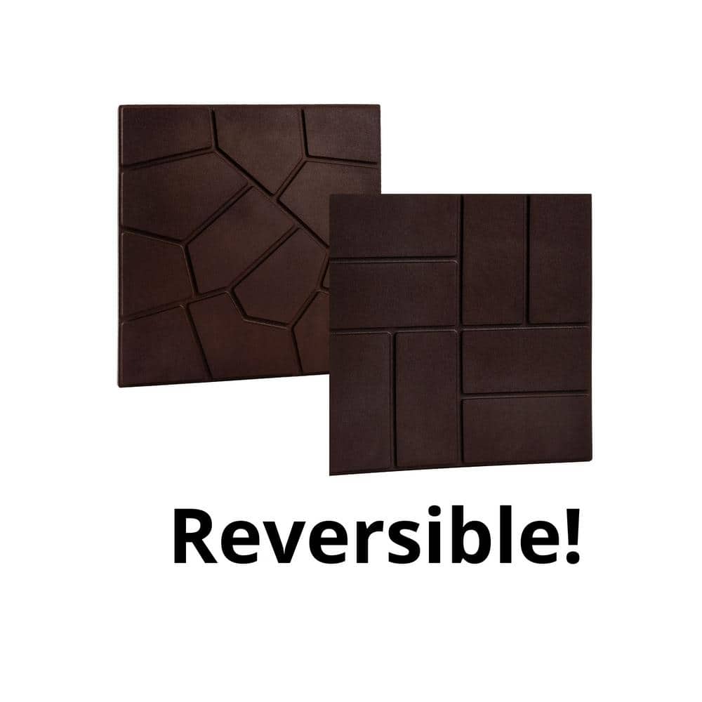 15.5 in. x 15.5 in. Square Brown Cobblestone/Brick Dual-Sided 100% Recycled Rubber Paver (6-pack) - Hercitys